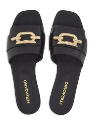 Ferragamo Women's Priscilla Leather Slide Sandals, Black, Size 8