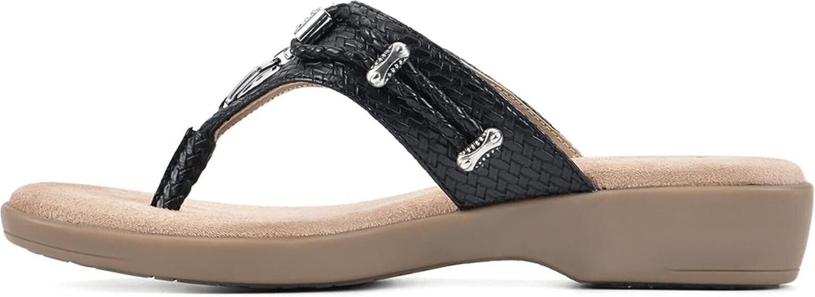 Cliffs by White Mountain Women's Black Woven Thong Wedge Sandals, Black, 8M