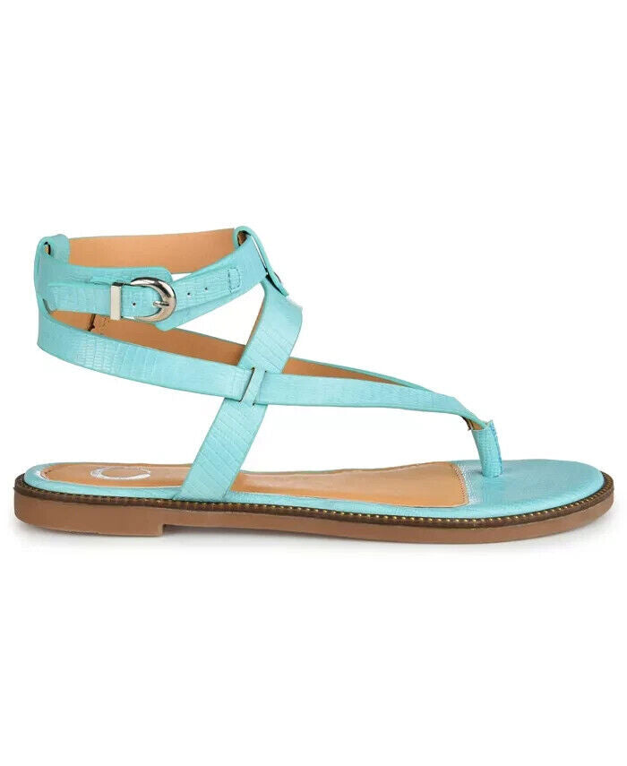 Journee Collection Women's Tangie Ankle Strap Flat Sandals, Blue, 10M