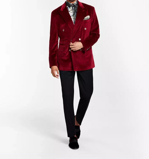 Tayion Collection Men's Classic-Fit Velvet Jacket Suit, Red, 50R