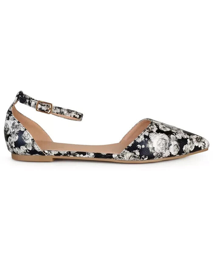 Journee Collection Women's Reba Ankle Strap Pointed Toe Flats, Floral White , 6M