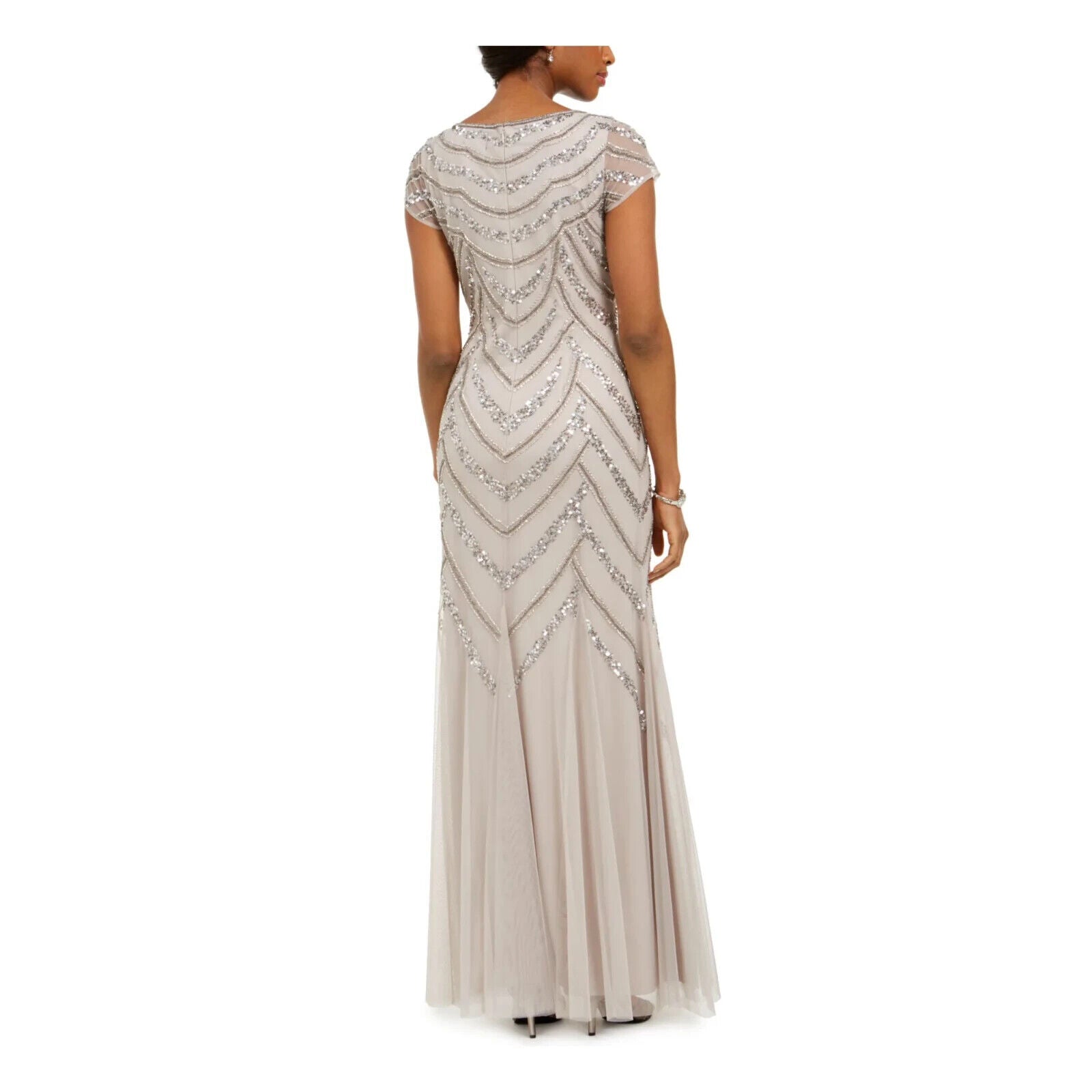 Adrianna Papell Embellished Godet-Inset Gown, Marble Taupe, Sizes 4