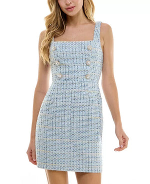 City Studios Juniors' Square-Neck Boucle Sheath Dress, Sky Blue, 13/14