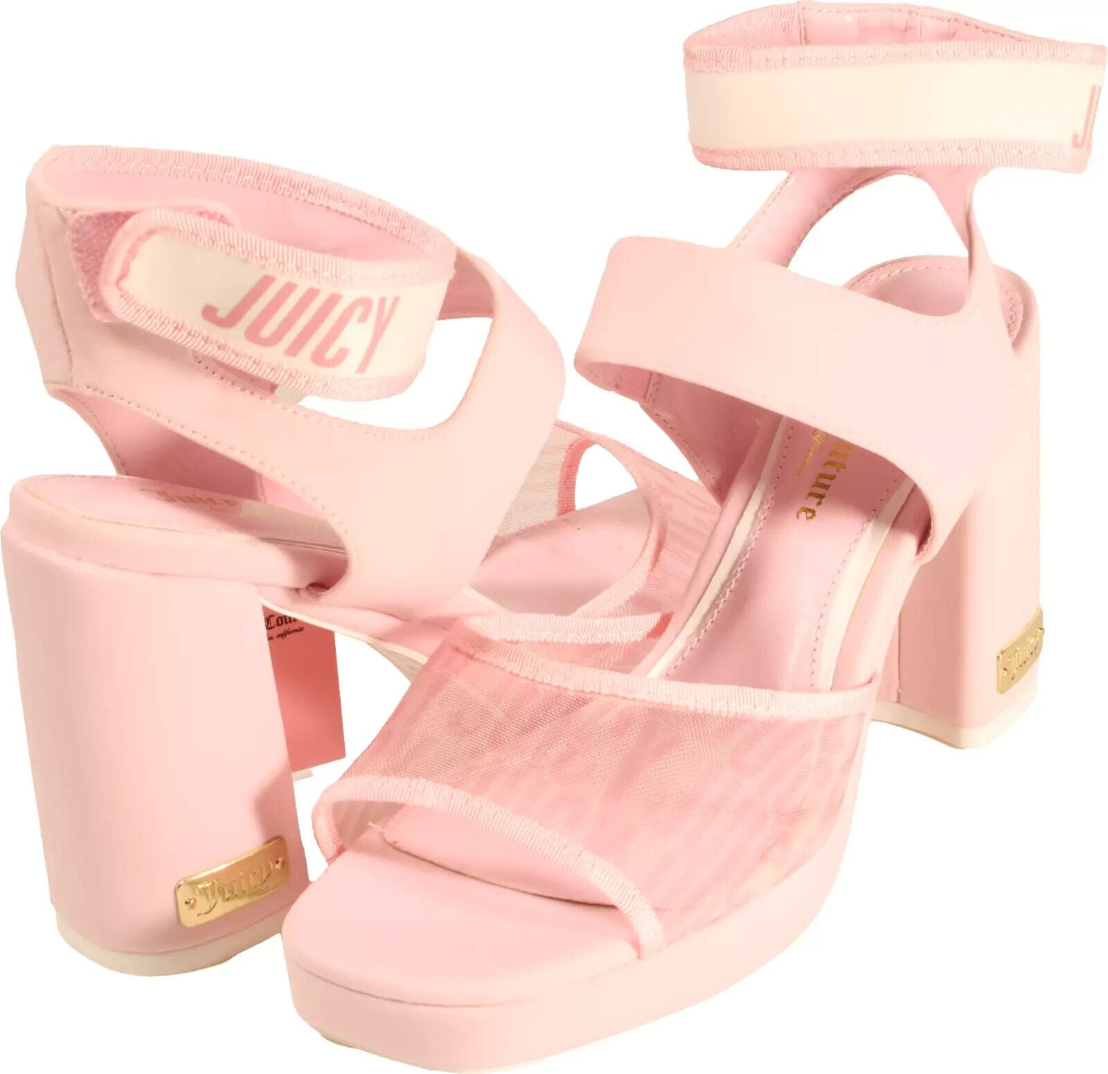 Juicy Couture  Women's Graciela Strappy Heels Sandals, Pink Mesh Neoprene, 7.5M