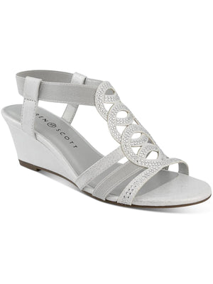 Karen Scott Women's Denice Embellished Slingback Wedge Sandals, Silver, 5.5M