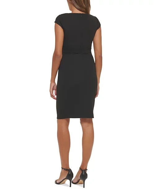 Calvin Klein Womens V-Neck Cap Sleeve Sheath Dress, Black, Size 2