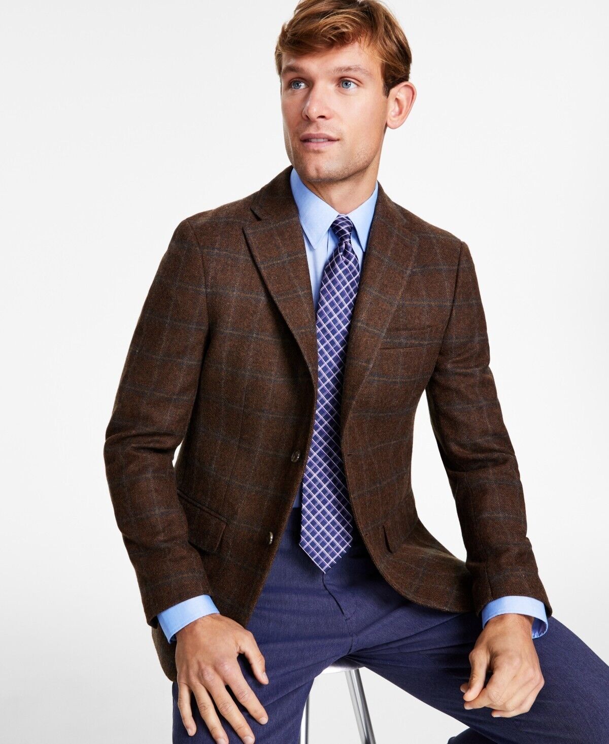 Tommy Hilfiger Men's Modern-Fit Wool Sport Coat, Brown/blue, 36S