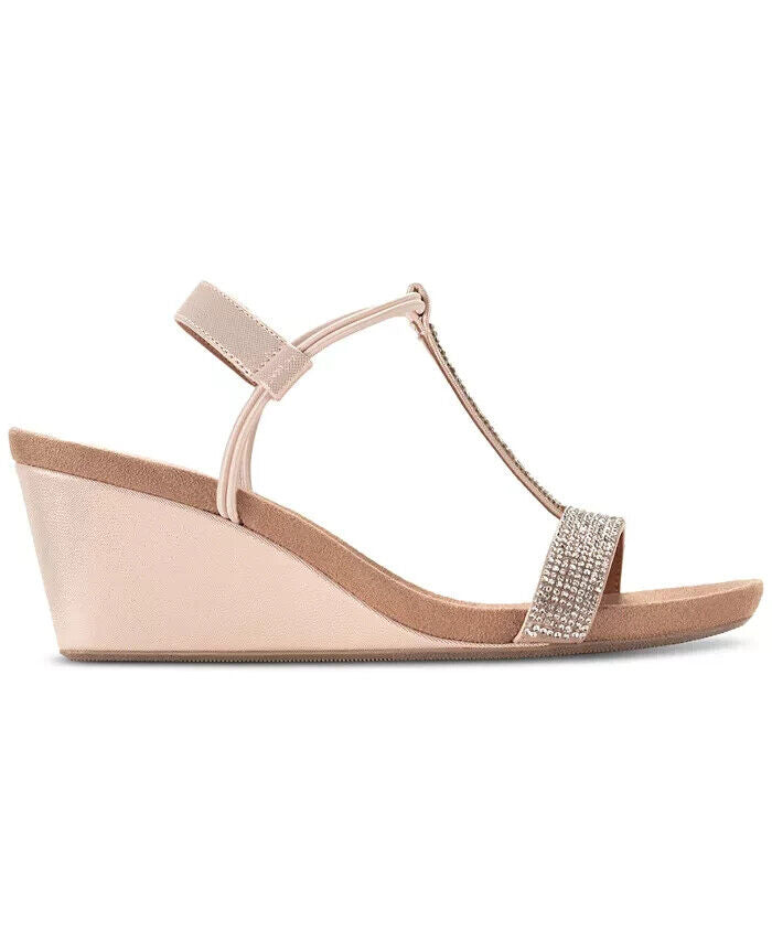 Style & Co Women's Mulan Embellished Wedge Sandals, Blush/Silver, 7.5M