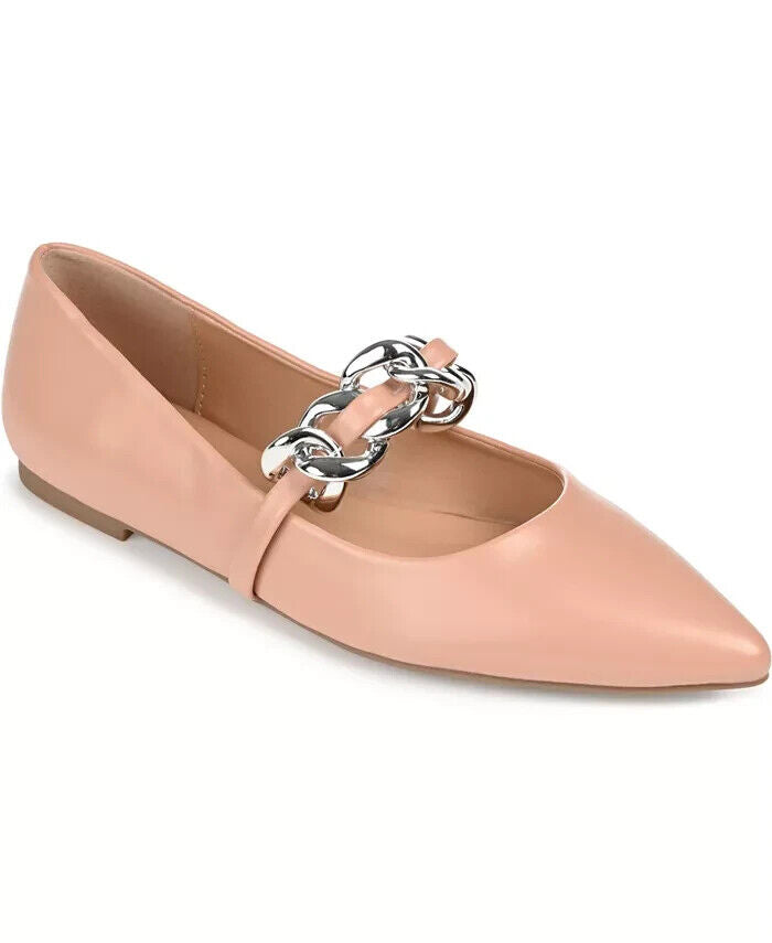 Journee Collection Women's Metinaa Mary Jane Pointed Toe Flats, Pink, 8M