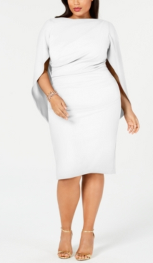 Betsy Adam Women's Plus Size Ruched Cape Dress, White, Size 18W