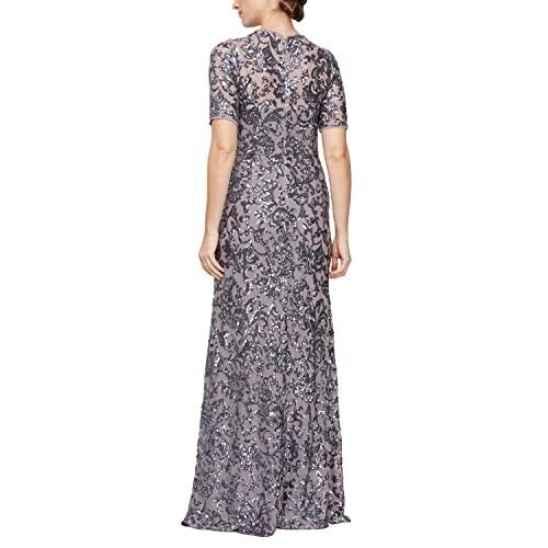 Alex Evenings Women's Sequined A-Line Long Evening Dress, Icy Orchid, Size 18