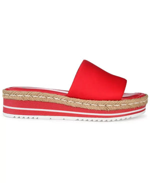 Journee Collection Women's Rosey Espadrille Platform Wedge Sandals, Red, 7.5M