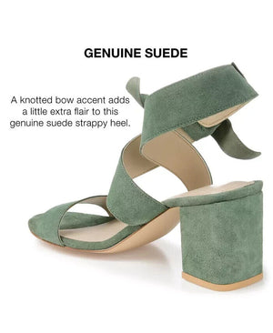 Journee Signature Women's Genuine Leather Hether Block Heel Sandals, Green, 8.5M