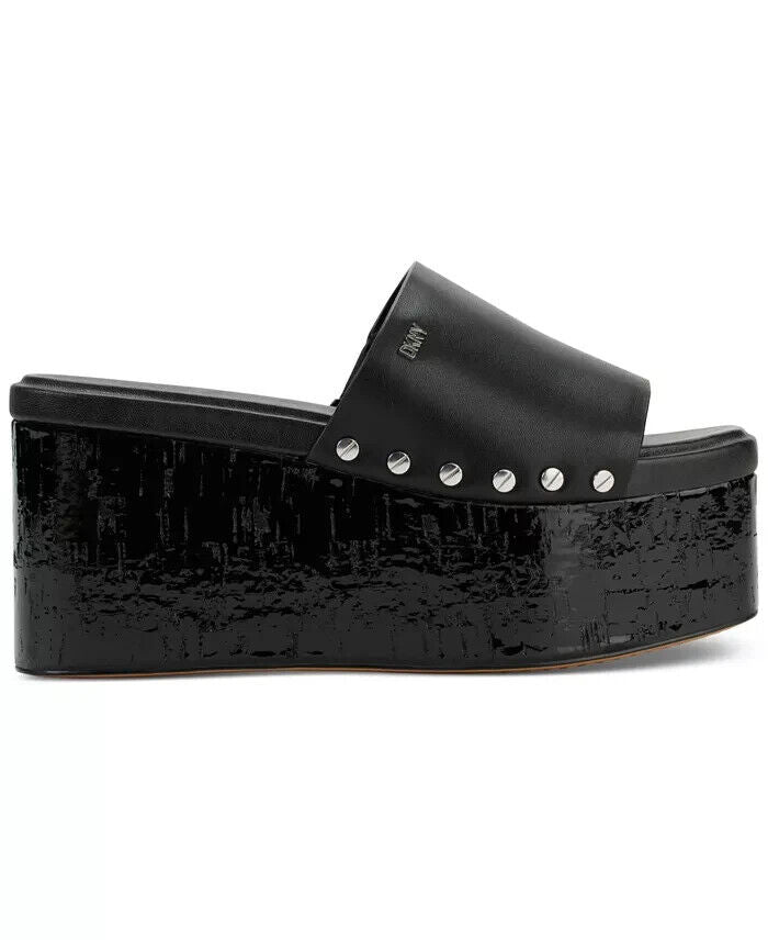 DKNY Alvy Studded Platform Wedge Slide Sandals, Black, 6M