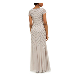 Adrianna Papell Embellished Godet-Inset Gown, Marble Taupe, Sizes 6