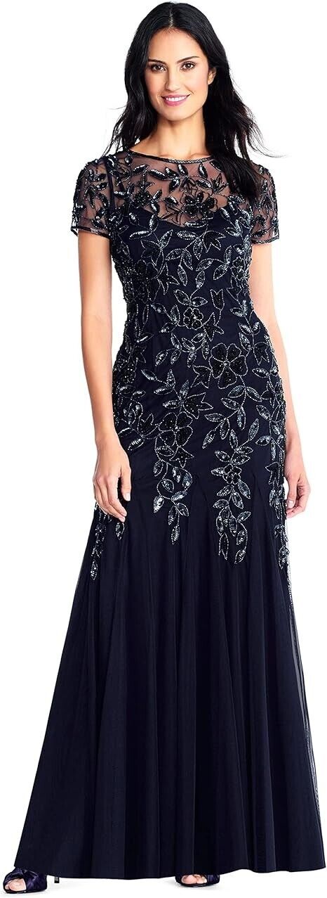 Adrianna Papell Women's Embellished Floral-Print Gown, Twilight, Size 8