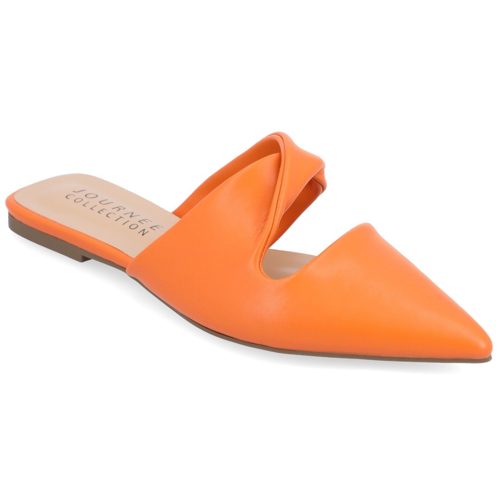 Journee Collection Women's Enniss Faux Leather Pointed Toe Mules, Orange, 9M