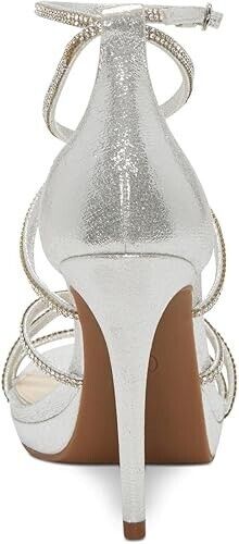 Jessica Simpson Jaeya Strappy Rhinestone High-Heel Dress Sandals, Platinum, 8M