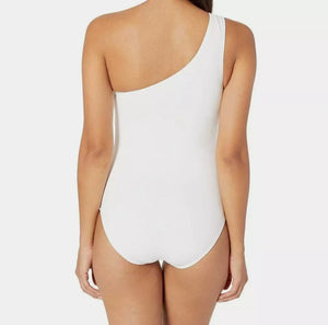 Michael Kors Embellished One-Shoulder Underwire One-Piece Swimsuit, White, 14