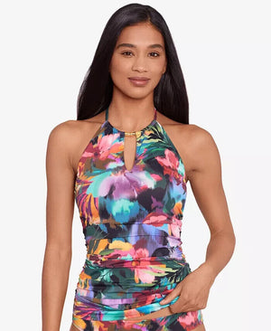 Lauren Ralph Lauren Women's High-Neck Halter Tanki Swim Top, Jungle Paradise, 6