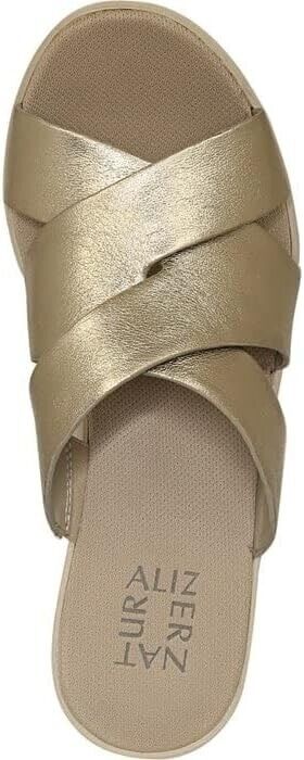 Naturalizer Rowena Womens Leather Slip on Slide Sandals, Warm Silver Leather, 9W