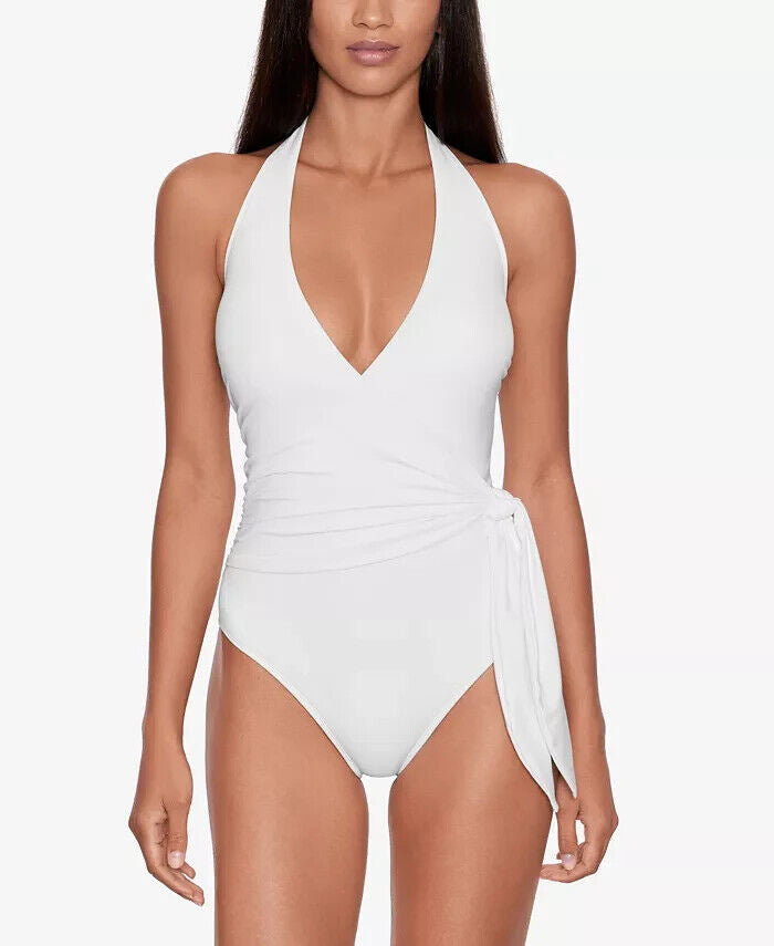 Lauren Ralph Lauren Halter Side-Tie Tummy-Control One-Piece Swimsuit, White, 14