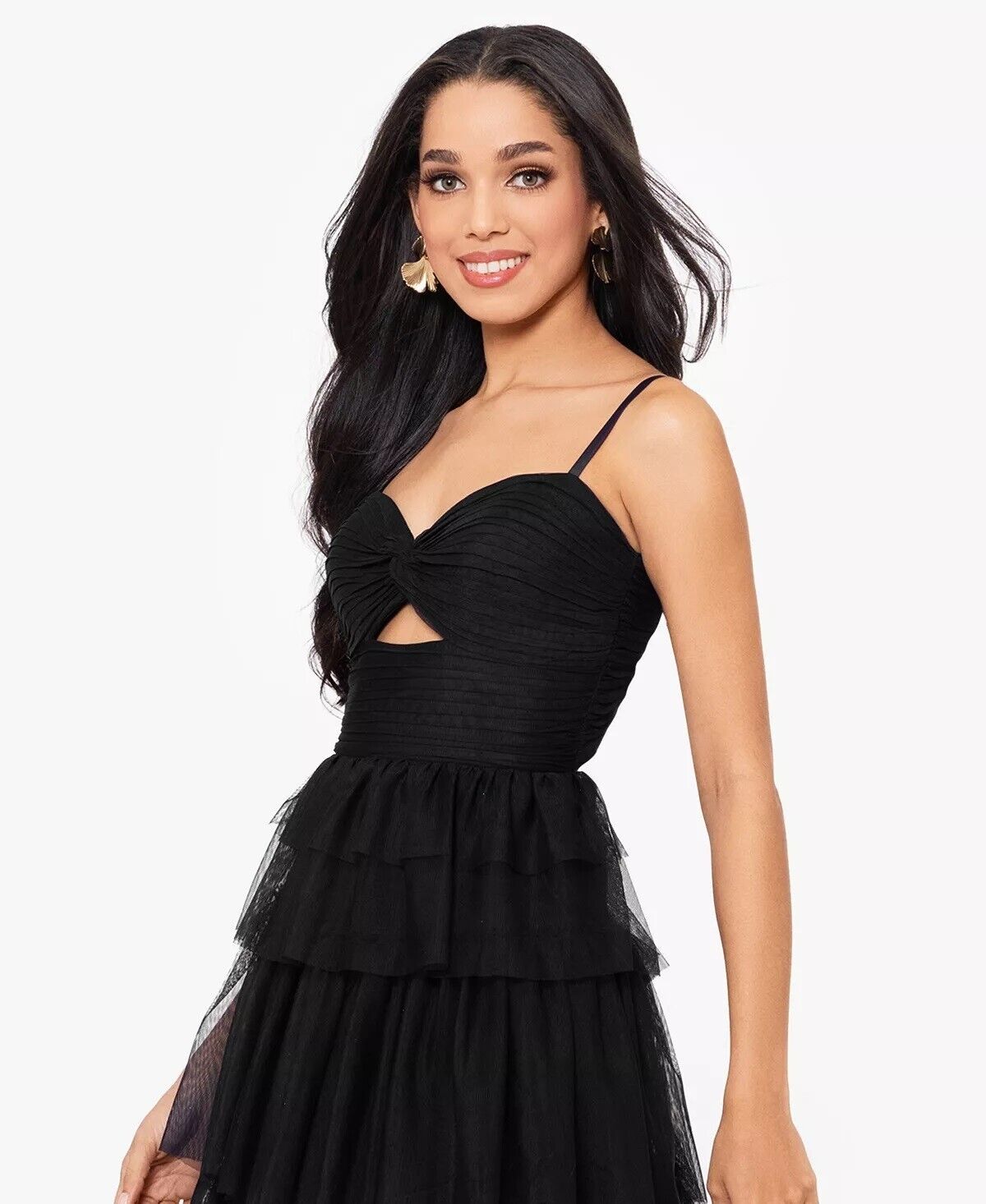 Blondie Nites Junior's Tiered-Mesh Cut-Out Dress, Black, Size 9