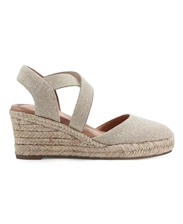 Easy Spirit Women's Meza Casual Strappy Espadrille Wedges Sandal, Beige, 8.5M