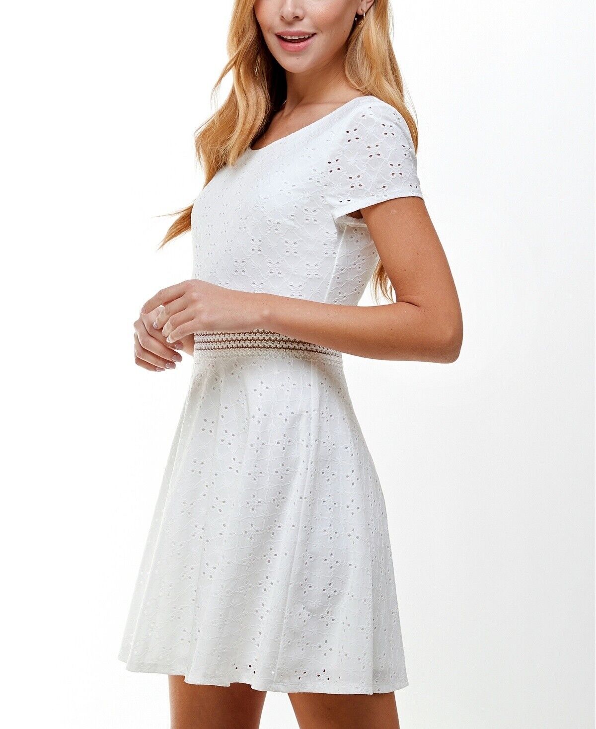 City Studios Juniors' Embroidered Eyelet Skater Dress, White, Size 12