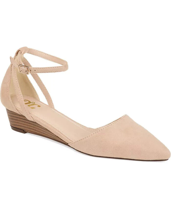 Journee Collection Women's Arkie Pointed Toe Ankle Strap Wedges  Nude, 11M