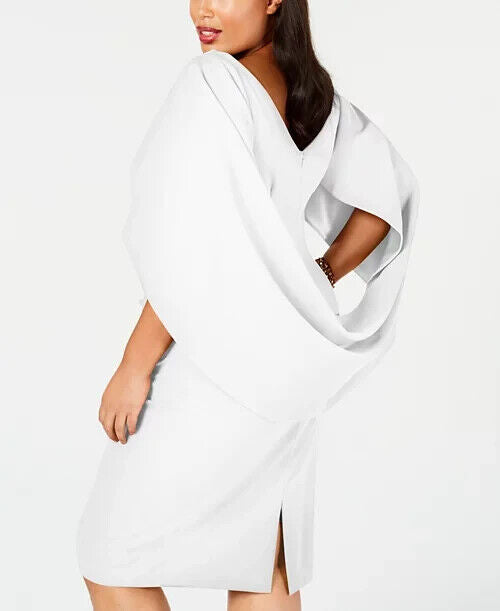 Betsy Adam Women's Plus Size Ruched Cape Dress, White, Size 18W