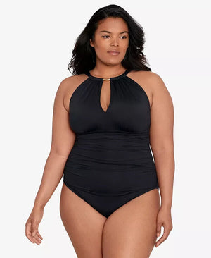 Lauren Ralph Lauren Plus Size Halter-Neck One Piece Swimsuit, Black, 20W