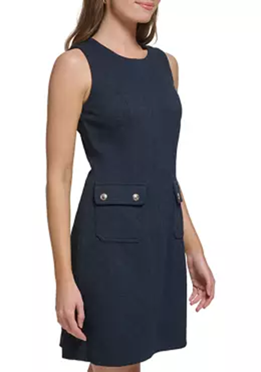 Tommy Hilfiger Women's Basketweave Roundneck Sheath Dress, Sky Captain, Size 10