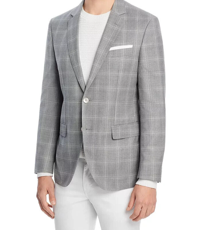 Boss Hutson Windowpane Plaid Slim Fit Sport Coat, Medium Gray, 44R