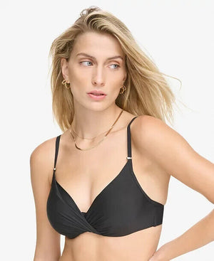 Calvin Klein Pleated Underwire Bikini Top, Black, M