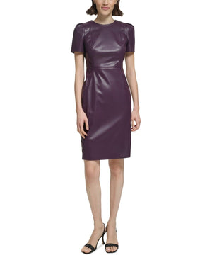 Calvin Klein Women's Faux-Leather Short-Sleeve Dress, Aubergine, Size 10