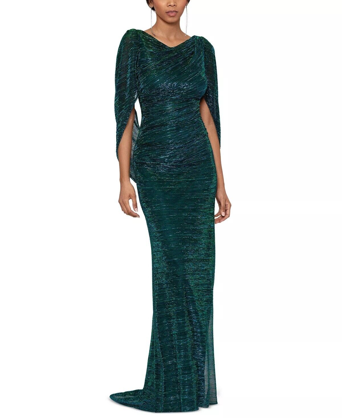 Betsy & Adam Petite Metallic-Knit Draped Gown, Jade, Size 10P