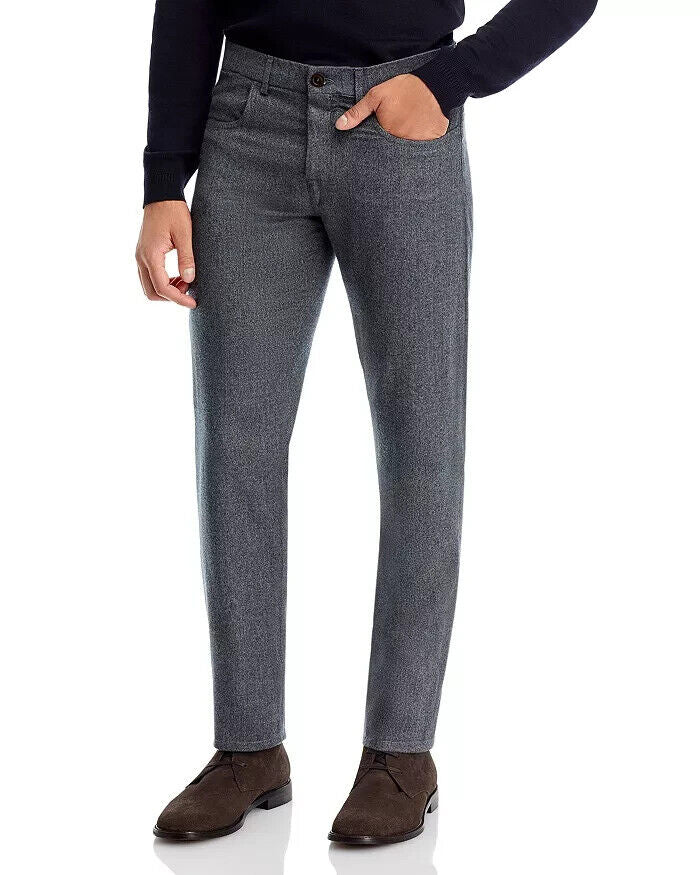 Canali Solid Flannel Wool Trousers, Grey, 50 IT / 34 US