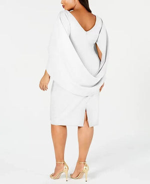 Betsy Adam Women's Plus Size Ruched Cape Dress, White, Size 18W