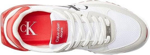 Calvin Klein Jeans Women's Magalee Casual Logo Lace-Up Sneakers, Gray/Red, 7.5M