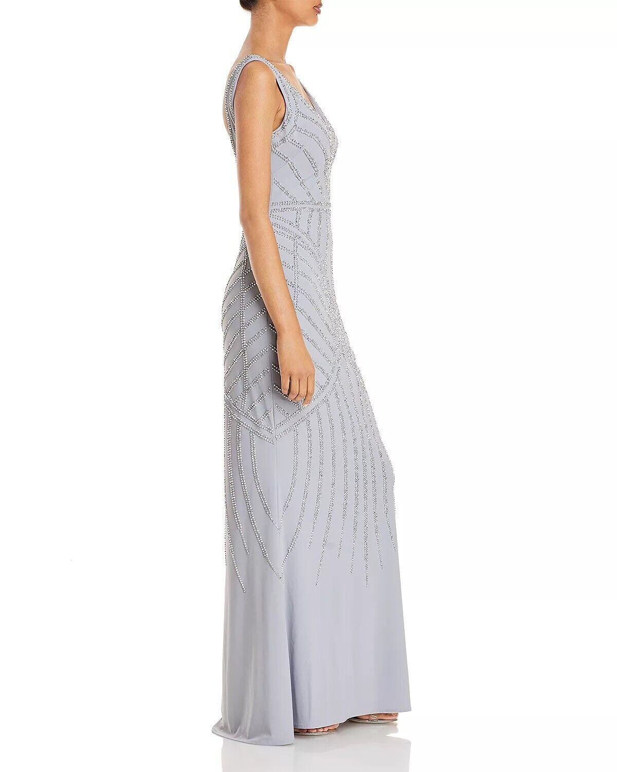 Aqua Embellished Column Gown - MSRP 298.00 Silver, Size 2