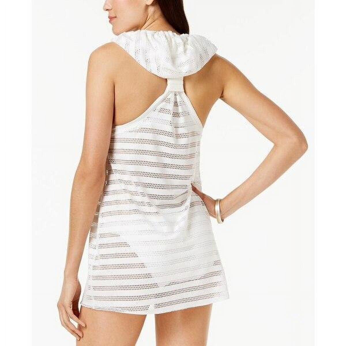 Calvin Klein Crochet Striped Hooded Tunic Cover-up, Milk, S/M