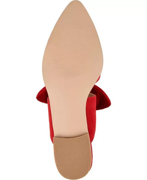 Journee Collection Women's Telulah Bow Slip On Pointed Toe Flat Mule, Red, 6.5M