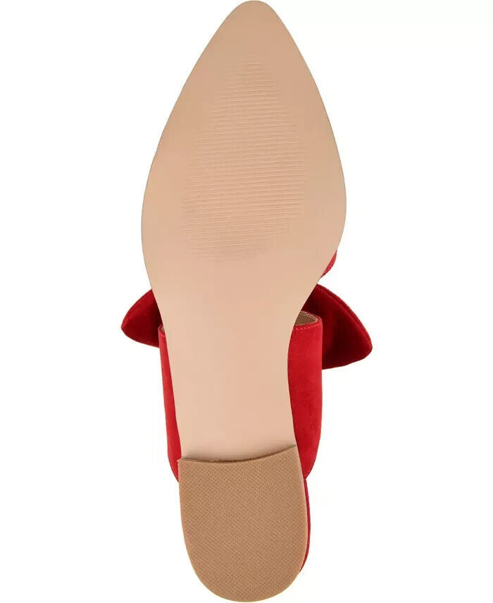 Journee Collection Women's Telulah Bow Slip On Pointed Toe Flat Mule, Red, 6.5M