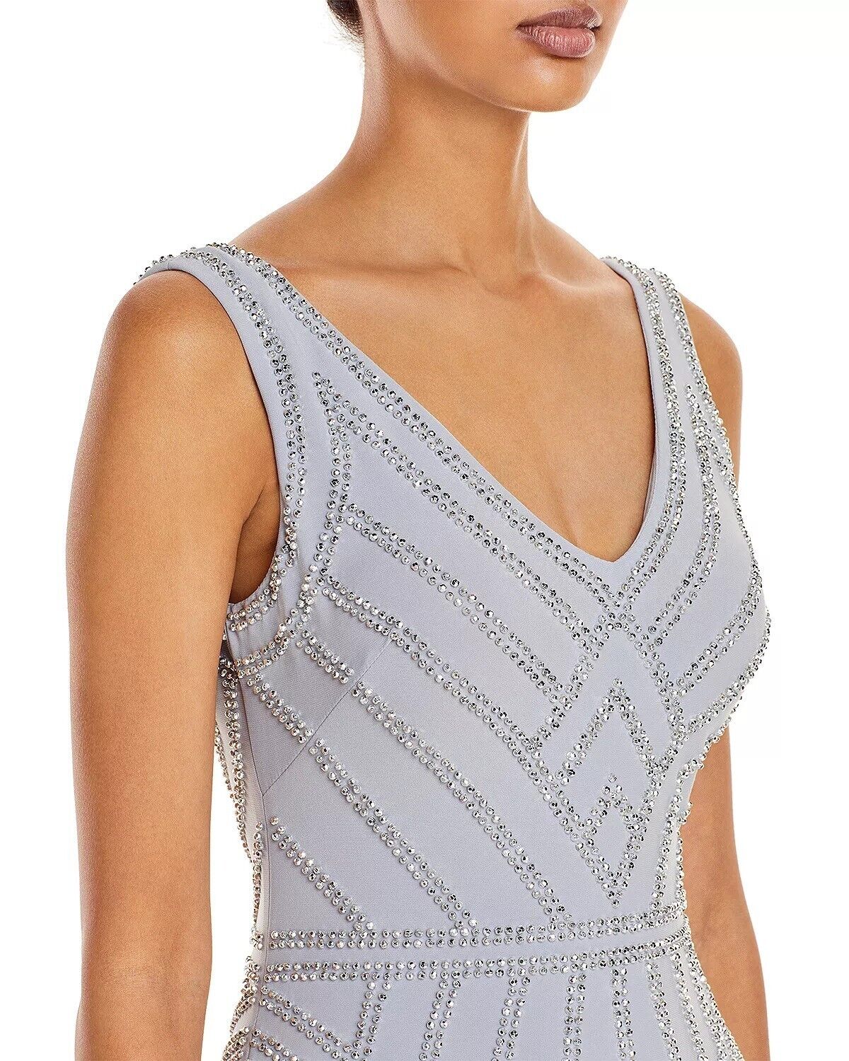 Aqua Embellished Column Gown - MSRP 298.00 Silver, Size 2