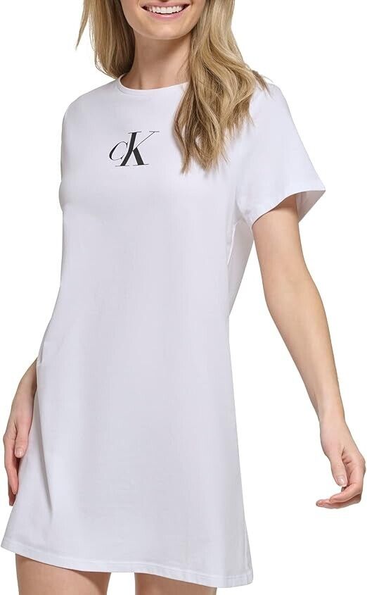 Calvin Klein Woman's Logo T-Shirt Dress Swim Cover-up, Soft White, XL