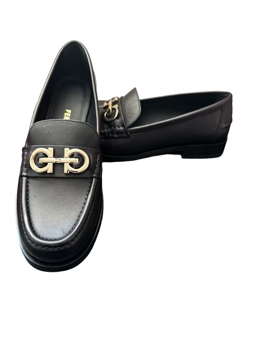 NEW Ferragamo Women's Ofelia Gancini Moc Toe Loafers, Nero, Size 9 9.5