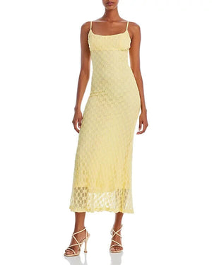 Bardot Adoni Floral Mesh Midi Slip Dress, Canary Yellow, Size 2