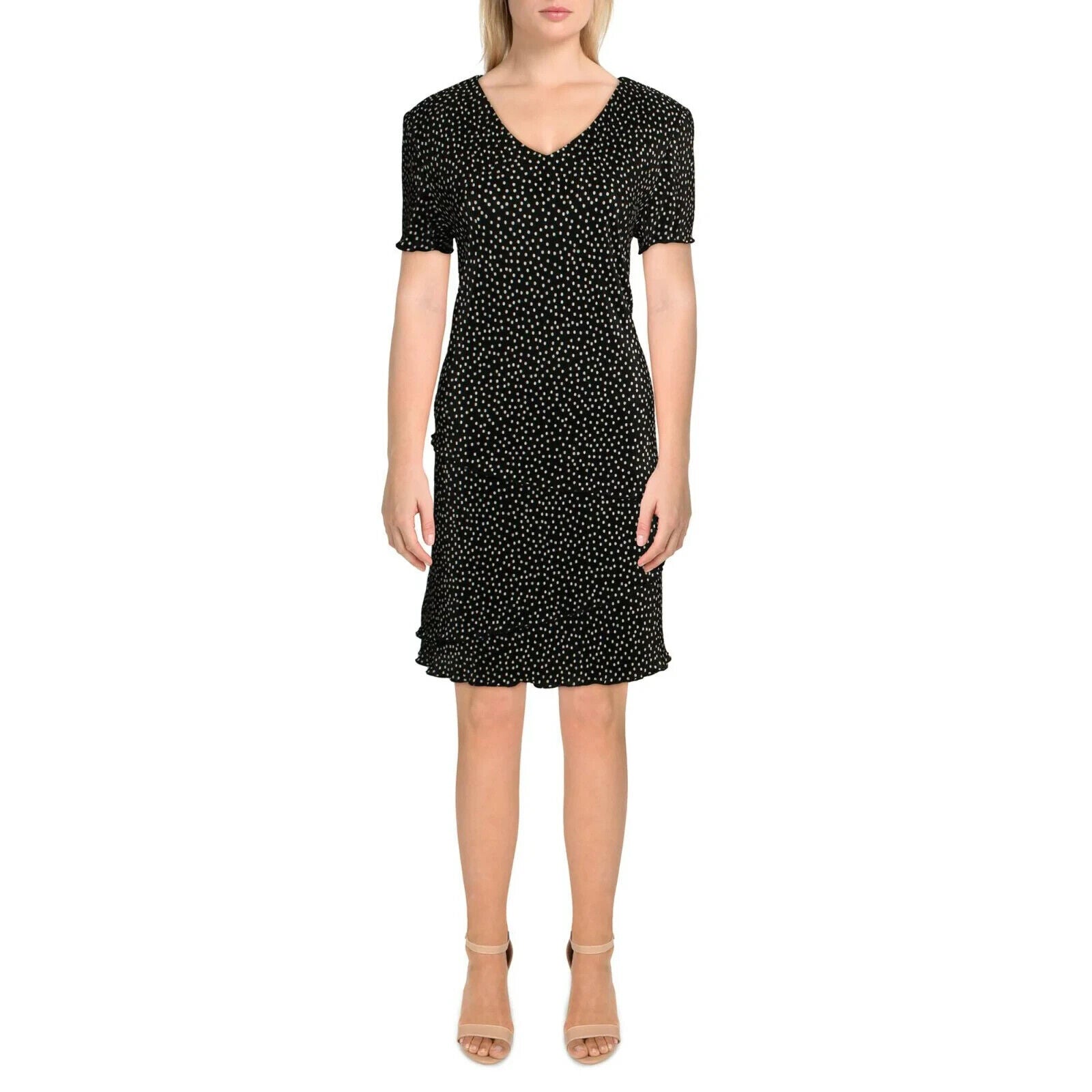 Connected Petite Dot-Print Fit & Flare Dress, Black, Size 4P