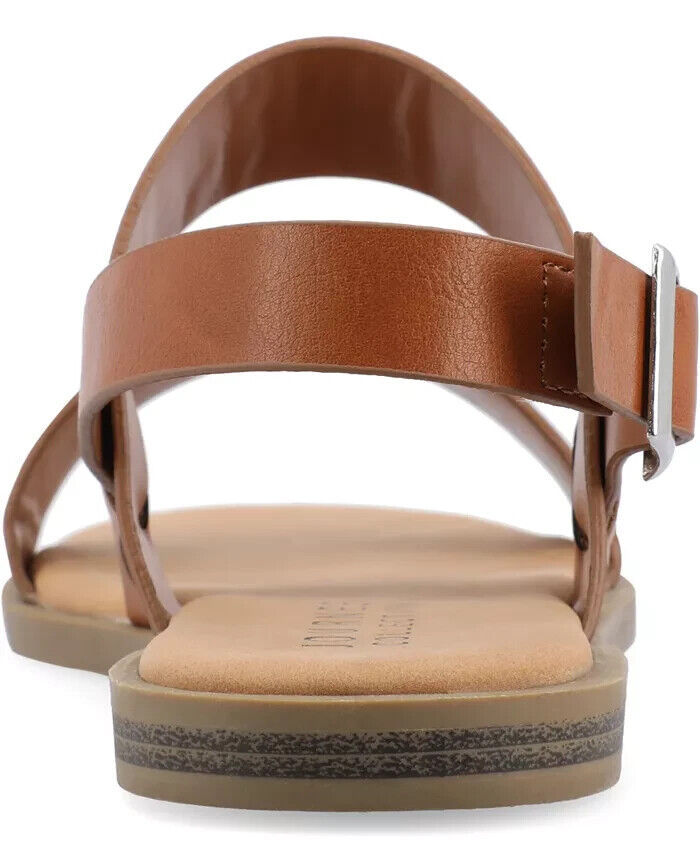 Journee Collection Women's Lavine Double Strap Flat Sandals, Tan, 5.5M